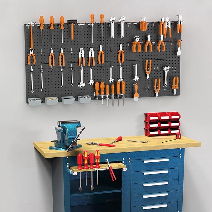 WALMANN Metal Pegboard Kit with Accessories for Wall, Garage Tools Storage Pegboard System for Garage, Workbench, Modular Peg