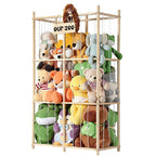 LAMU Stuffed Animal Storage, Wooden Zoo Stuffed Animal Holder with Elastic Cords, Space Save Plush Toy Cage, Double Capacity 
