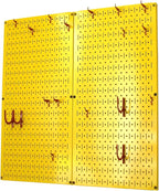 Wall Control Kitchen Pegboard Organizer Pots and Pans Storage Rack Organization Kit with Yellow Pegboard and Red Accessories