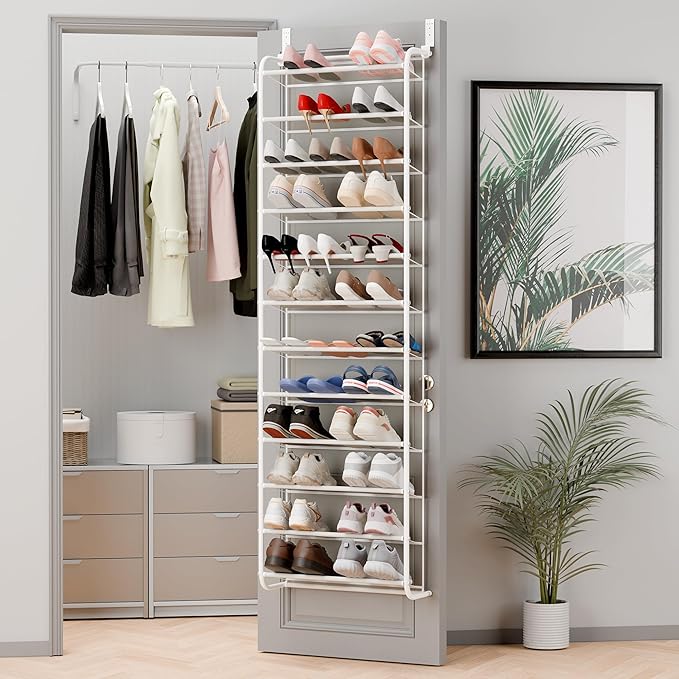Whitmor 36 Pair Over The Door Shoe Organizer, 12 Tier Hanging Shoe Organizer, Heavy Duty Metal & Mesh Shoe Holder, Hanging Sh