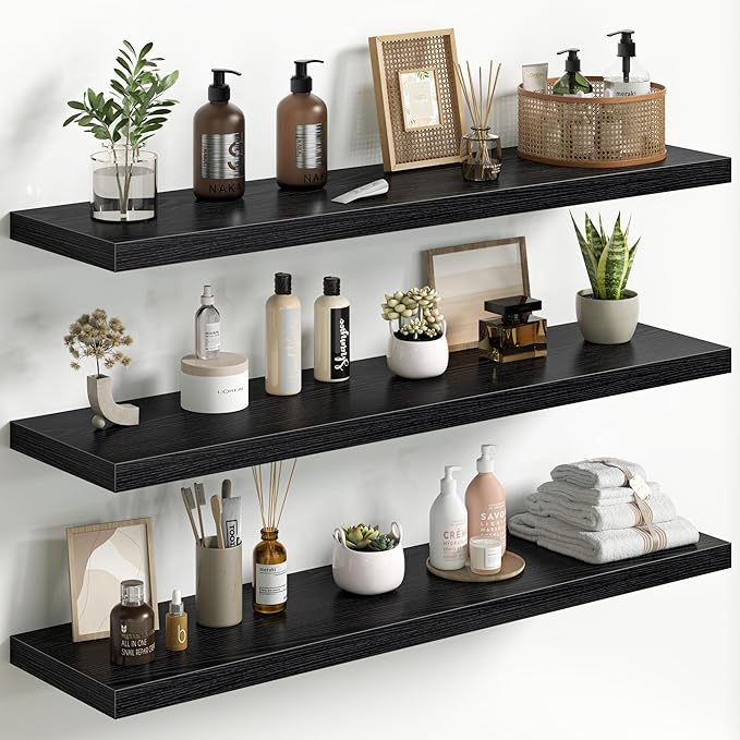 Fun Memories Floating Shelves for Wall 40 Inch Set of 3, Farmhouse Floating Shelves with Invisible Heavy Duty Bracket, 10 Inc
