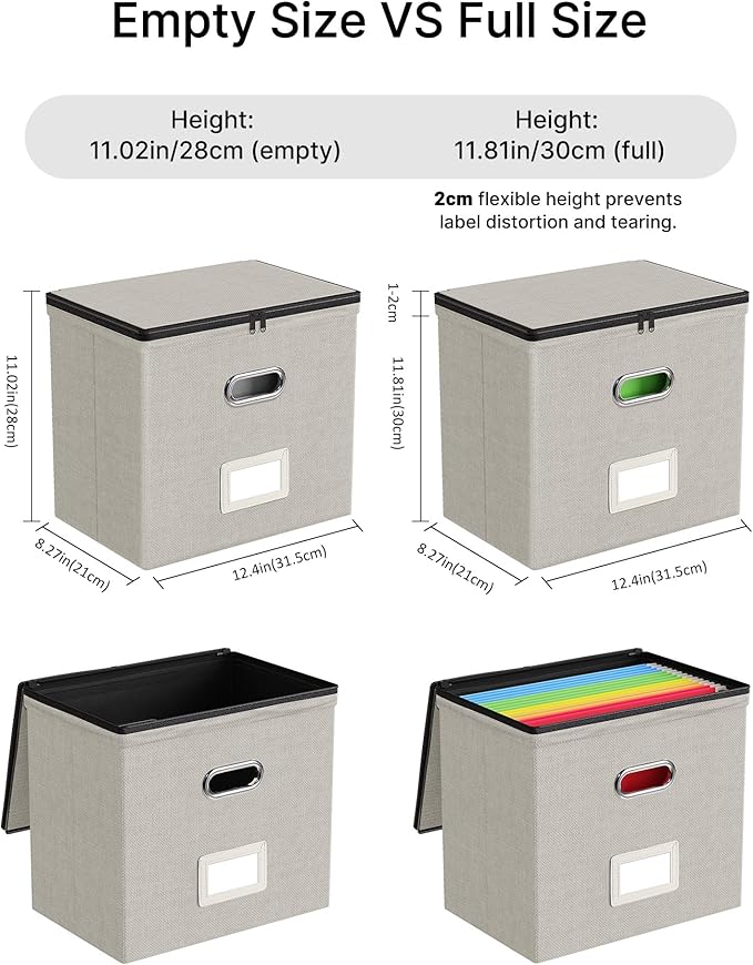 Oterri File Organizer Boxes with Lids, File Box with Mesh Pockets, Document Organizer Box for Letter Size Folders, Zippers Im