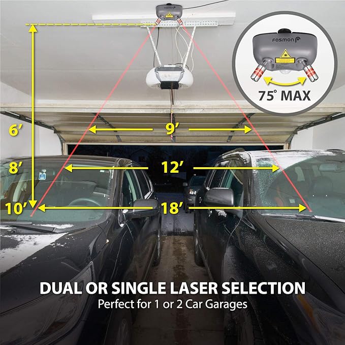 Fosmon, Wider Angle Upgrade, Dual Laser Garage Parking Assist Guide System, 360-degree Adjustable Parking Sensor with AC Adap