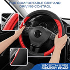 Skechers Steering Wheel Cover Memory Foam,Luxury Leather Steering Wheel Covers,Universal Anti-Slip Fit 14" 1/2-15" Car Wheel 