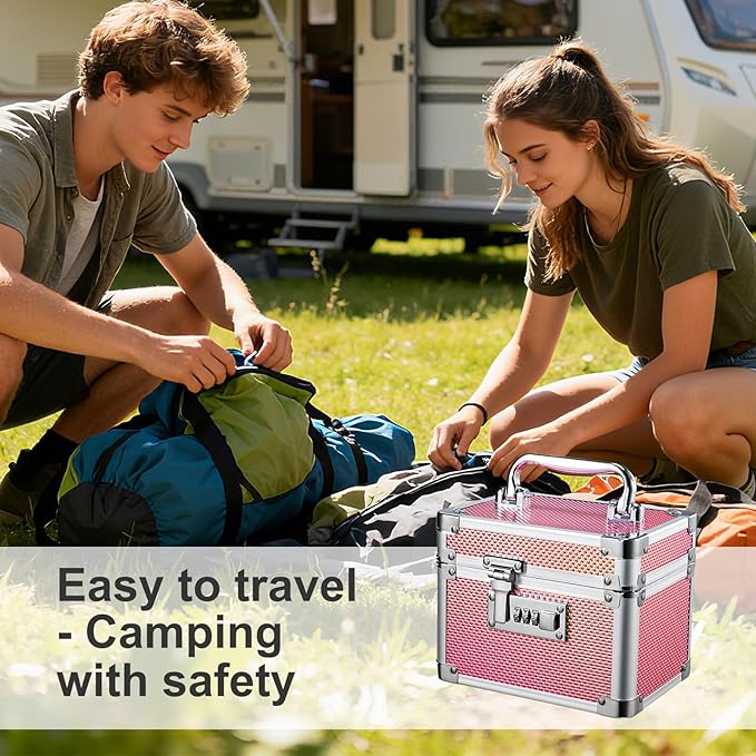 Adazzo Medicine Lock Box with 3-Digit Combination Lock – Pink Lockable Storage Box for Medication, Small Lock Box for Valuabl
