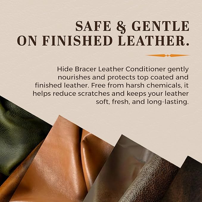 Hide Bracer Leather Cleaner and Conditioner 8 Fl oz | Cleans, Conditions, Protects | Prevents Drying, Cracking & UV Fading of