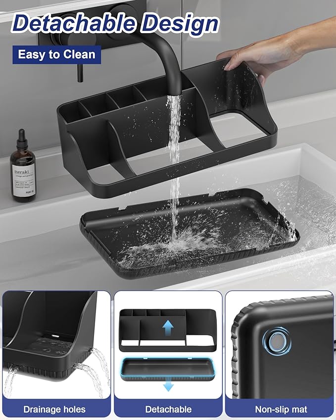 Bathroom Counter Organizer and Storage, 7 Slots Detachable Toothbrush Holders for Bathrooms, Anti-Slip Electric Toothbrush an