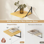 Deep Floating Shelves Wall Mounted, 12"x12" Oak Wall Shelves with Brackets Set of 2 for Bedroom, Living Room, Bathroom, Kitch