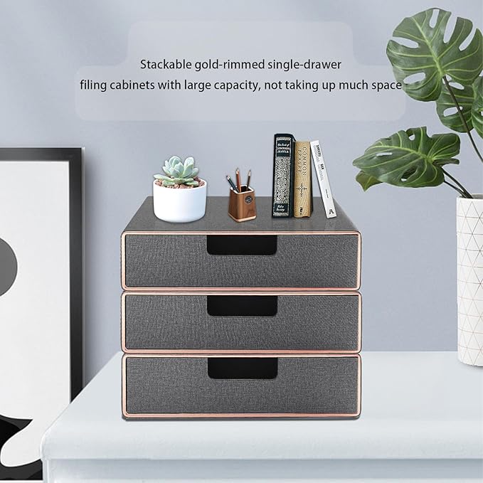 PU Leather Stackable Organizer Drawer,Grey