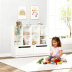 UTEX Kids Bookshelf and Toy Storage Organizer, Toddlers Bookcase with Cubbies, Adjustable Wood Shelf with Drawer for Bedroom,