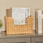 Set of 2 Magazine Holder Wall Basket Water Hyacinth Woven Mail Organizer, Wicker Wall Hanging Baskets for Magazines, Letters 