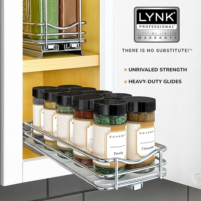 LYNK PROFESSIONAL® Pull Out Spice Organization for Cabinets - 4-3/8 inch Wide – Spice Rack for Inside Cabinets, Slide Out Spi