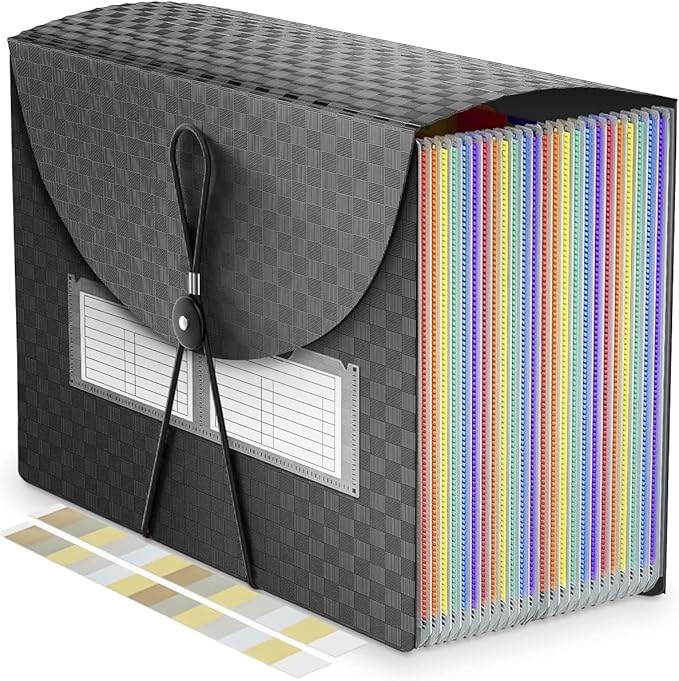25 Pockets Accordion File Organizer Expanding File Folders,Expandable Document Organizer Plastic Accordian Filing Folder,A4/L