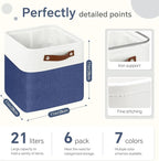 FinishingBo Cube Storage Baskets 6 Pack, 11x11 inch Cube Storage Bins with Leather Handles for Shelf Closet (White/ Blue)