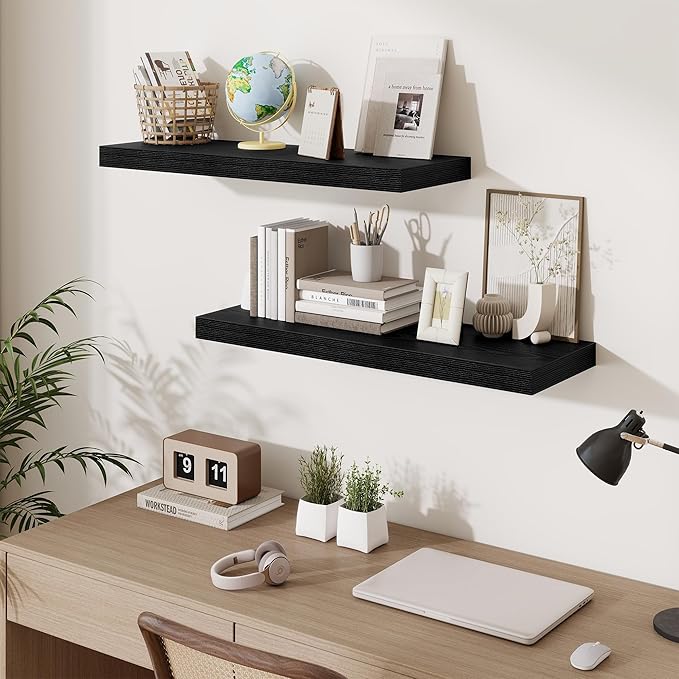 Fun Memories Floating Shelves for Wall, 32 Inch Long Floating Shelves Set of 2, 32 x 10 Wooden Shelves for Wall, Large Storag