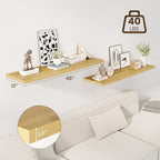 Dreamland 48" Floating Shelves for Wall, 12" Deep Slim Oak Floating Shelves, Wall-Mounted Shelves for Bedroom, Living Room, K