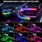 Ambient Lighting Car Led Lights Interior,57in USB Dreamcolor 2 in 1 Acrylic Neon Flexible Strip Fiber Optic LED Ambient Lighting Kits with Remote APP, RGB Music Lights Sync for Inside car Decorations