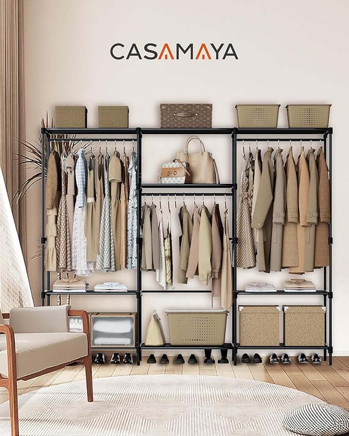 CASAMAYA Clothes Rack, Portable Closet, 81.1 Inch Large Capacity Wardrobe Closet, Clothes Storage Organizer with Shelves and 