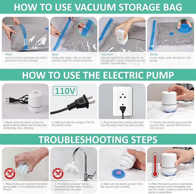 Cozy Essential Vacuum Storage Bags, Space Saver Bags，Compression for Comforters and Blankets, Pillow, Bedding, Sealer Clothes