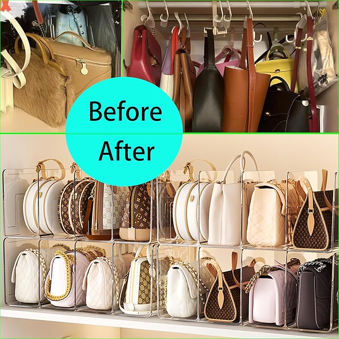 Gisipameis Acrylic Purse Organizer for Closet, 8-Slot Bag & Purse Organizer, No Assembly, Clear Handbag Storage Shelf .for Sh