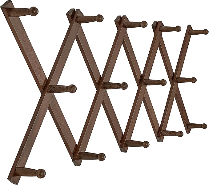 SKOLOO Hat Rack for Wall with 14 Hooks, Solid Wooden, Modern, Expandable Coat Rack Wall Mount for Coats, Hats, Bags, Baseball