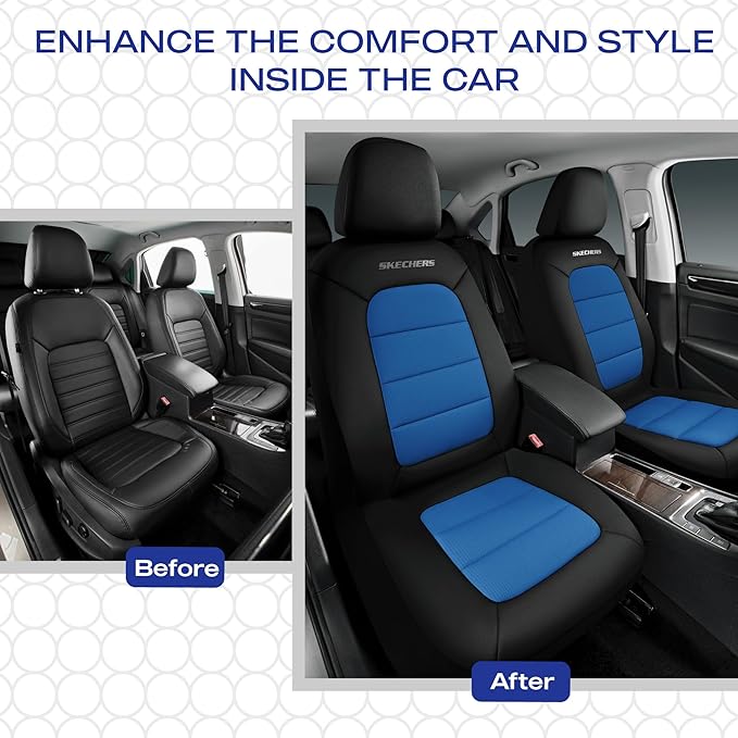 Skechers Memory Foam Car Seat Covers,Thick Cool Touch Fabric Seat Covers,Front Seat Cover Airbag Compatible,Automotive Comfor