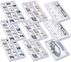 Frebeauty Jewelry Organizer Tray,Stackable Velvet Jewelry Trays,Drawer Inserts Earring Organizer For Women Jewelry Storage Di
