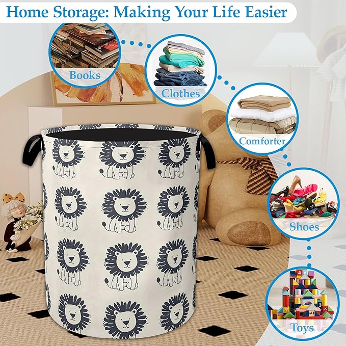 Cute Lion Laundry Basket Collapsible Laundry Hamper Clothes Toy Storage Bin for Bathroom Bedroom Room Decor 16" X 20.8"