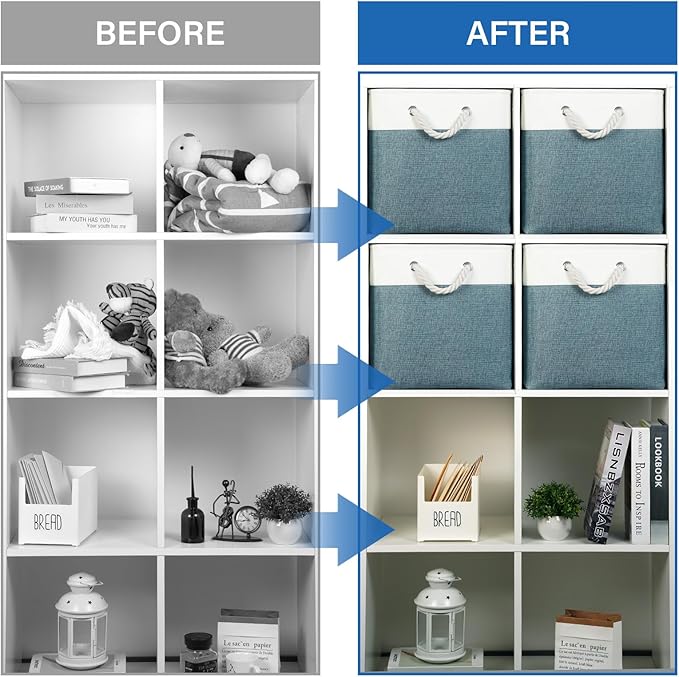 Temary Cube Bins 4 Pack Large Storage Cube Storage Baskets 13x13x13 Storage Cube Bins for Shelves with Handles, Fabric Storag