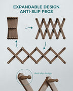 OROPY Wood Accordion Wall Hanger, Expandable Coat Rack Wall Mount with 14 Pegs, Expanding Hat Rack for Wall, X Shape, 27"×10"