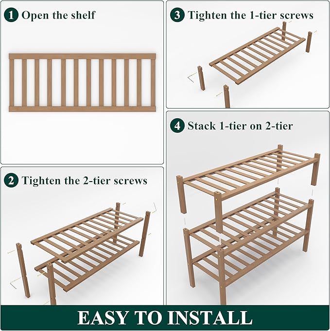 Smiry Shoe Rack, 3 Tier Thick Bamboo Shoe Organizer, Stackable Free Standing Wooden Shoe Storage Shelf for Closet, Entryway, 