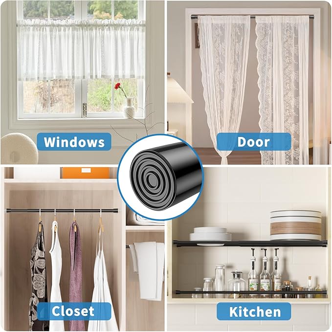 AIZESI Tension Curtain Rod for Windows 26.5 to 36 inch, Adjustable Expandable Pressure Spring Curtain Rod No Drilling, Black 