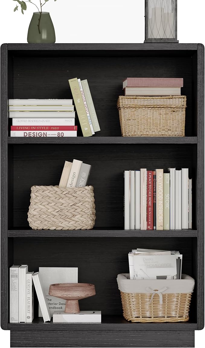 ChooChoo 3-Tier Bookcase, Wooden Bookshelf, Farmhouse Bookshelf with Open Storage, Tall Bookcase for Bedroom and Home Office,