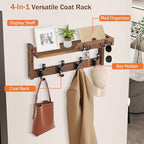 dreampossible Coat Rack Wall Mount with Shelf, Coat Hanger Wall Mount with Key Hooks and Mail Holder, Wood Entryway Floating 