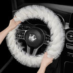 Fuzzy Winter Steering Wheel Covers for Women, Warm Cute Fluffy Car Wheel Cover for F150, Trucks, Jeep, Van, Soft Furry Auto Plush Large Car Handle Cover for Cold Weather, 15.2-16in, White