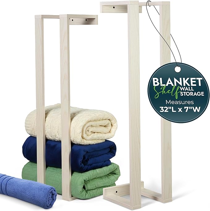 RELODECOR Blanket Wall Rack – Decorative Farmhouse Style Wooden Ladder – Rustic Quilt & Towel Holder – Wall Mounted Storage R