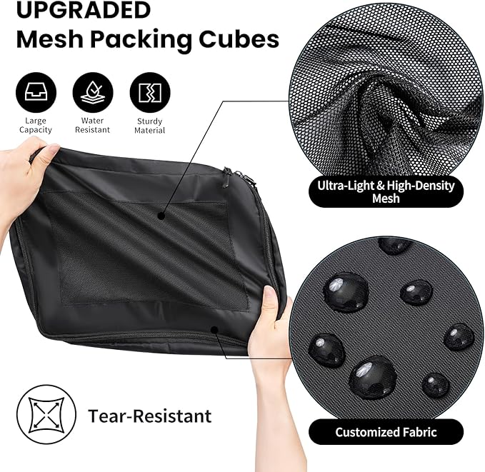 Mesh Packing Cubes for Travel, Durable Luggage Organizer with Sturdy Material and Double Zippers, Comprehensive Set for Trave