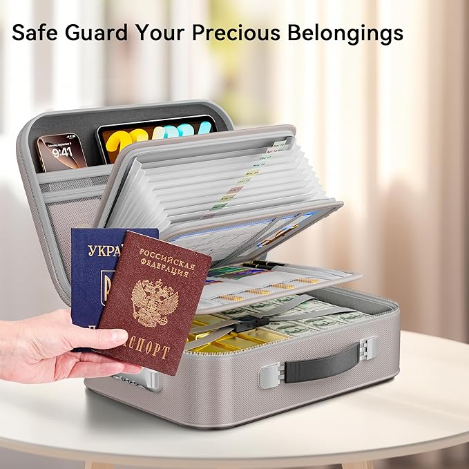 Fireproof Document Box, Hard Case Fireproof Box with Lock, Portable Hard-Shell Fireproof Water Resistant Document Safe for Im
