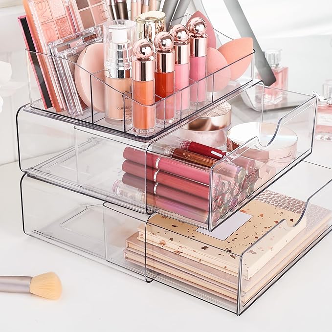 Vtopmart 5 Tier Clear Makeup Organizer with Drawer, Cosmetic Storage for Dresser Countertop and Bathroom Vanity, Beauty Holde