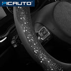 PIC AUTO Steering Wheel Cover, Black Sparkly Crystal Bling Glitter with Leather, Universal Fit 14.5"-15.5" Car Steering Wheel