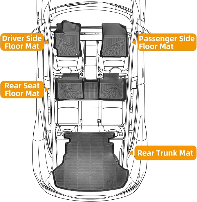 Floor Mats for Toyota Camry 2012 2013 2014 2015 2016 2017, Custom Fit Camry LE SE XLE XSE Hybrid LE SE XLE, 1st & 2nd & Cargo Liner, TPE Anti-Slip Waterproof 2012 Camry Floor Mats Car Accessories