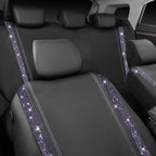CAR PASS Bling Diamond Car Seat Covers Full Set,Shining Rhinestone Waterproof Faux Leather,Rear with Zipper,Universal Fit Automotive Glitter Crystal Sparkle Strips for Women,Violet Purple Rhinestone