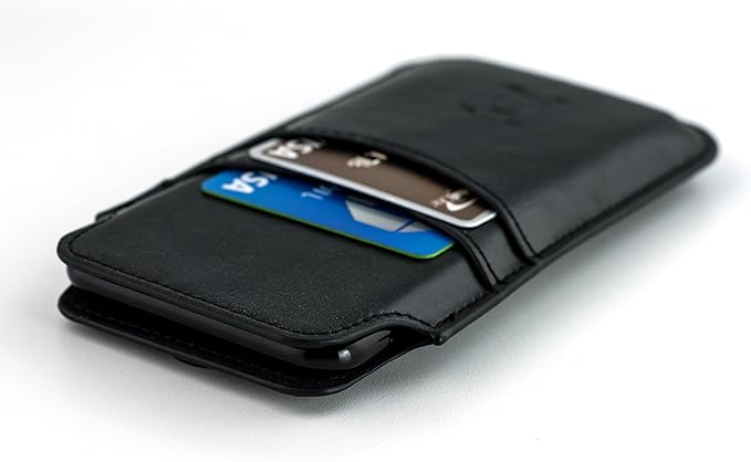 Dockem Provincial Wallet Sleeve for 6.5-6.7" iPhones, Vintage PU Leather, 2 Card Slots [Black]