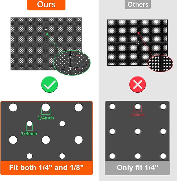TORACK 4 PCS 12"x16" Metal Pegboard Panels for Garage, Workbench, Shop, Tool Organizer Peg Board with 1/8" & 1/4" Holes, Modu