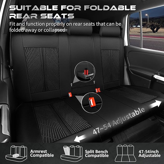 CAR PASS Leather Oxford Rear Seat Covers, Waterproof Back Seat Covers,All-Weather Non-Slip Durable, Universal Fit for SUVs Se