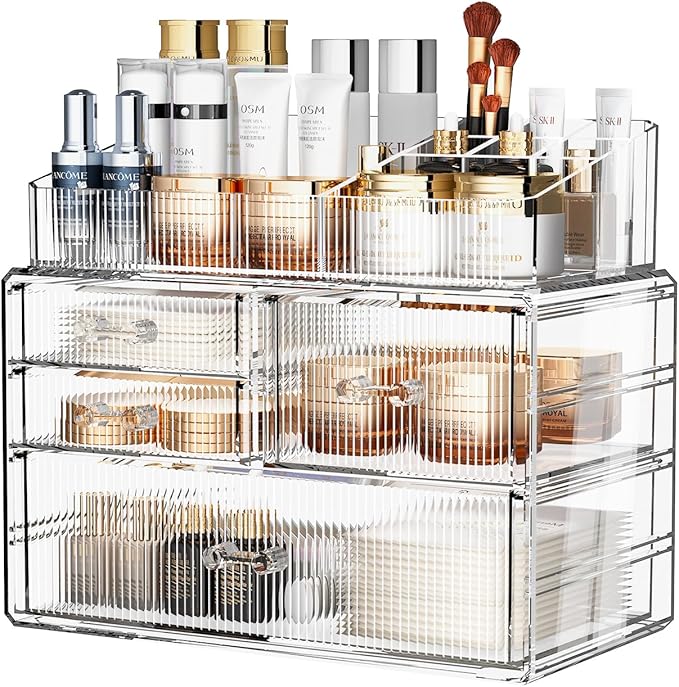 ZHIAI Stackable Storage Drawer, Acrylic Organizer, Cosmetic Organizer for Dresser, Vanity, Kitchen Cabinet, Bathroom, Under S