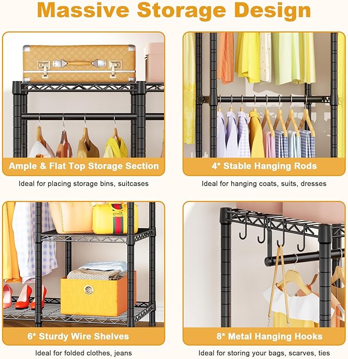 Ulif H50 Extra Large Clothes Rack, Heavy Duty Garment Rack, Freestanding Portable Closet, Clothing Racks for Hanging Clothes,