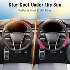 KAFEEK 15 inch Steering Wheel Cover, Cooling Ice Silk Mesh with Microfiber Leather, Heat Resistant, Breathable, Anti-Slip, Su