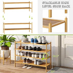 BMOSU 4-Tier Bamboo Extended Shoe Rack Premium Stackable Shoe Shelf Storage Organizer for Hallway Closet Living Room Entryway