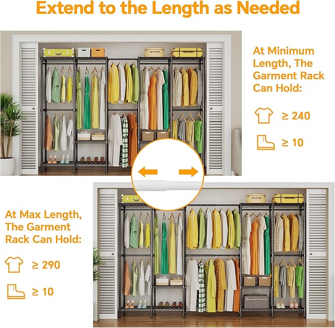 Higeego H5 Pro Heavy Duty Garment Rack, Freestanding Clothes Rack, Wardrobe Closet for Hanging Clothes, Portable Closet Organ